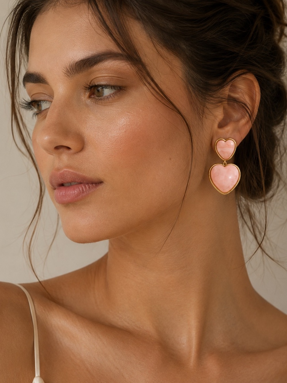 Peachy Heart Gold Earrings